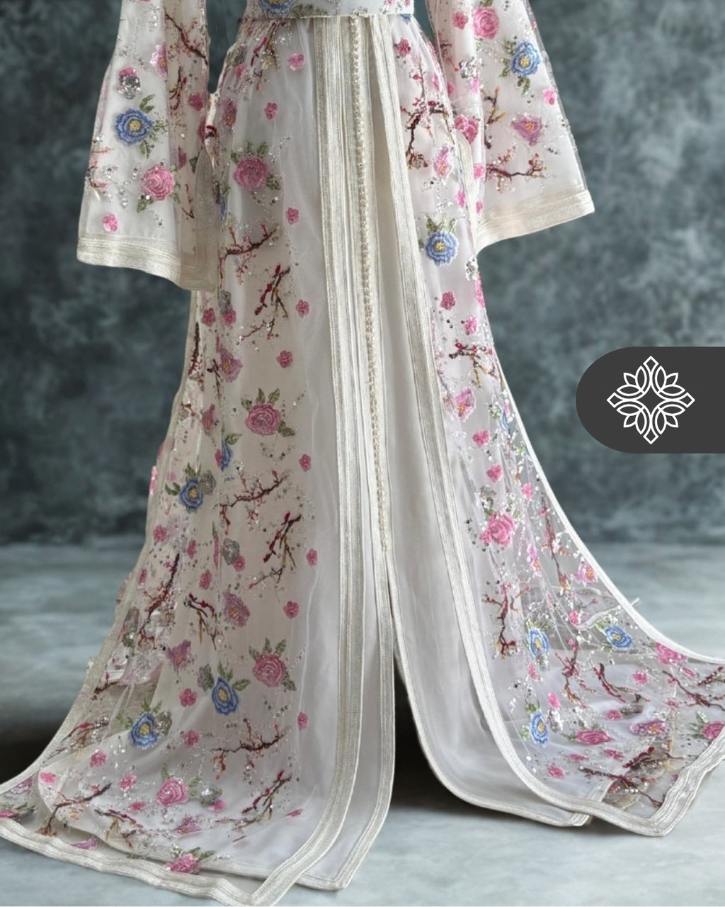 Black Floral Moroccan Takchita | Luxury Two-Piece Kaftan