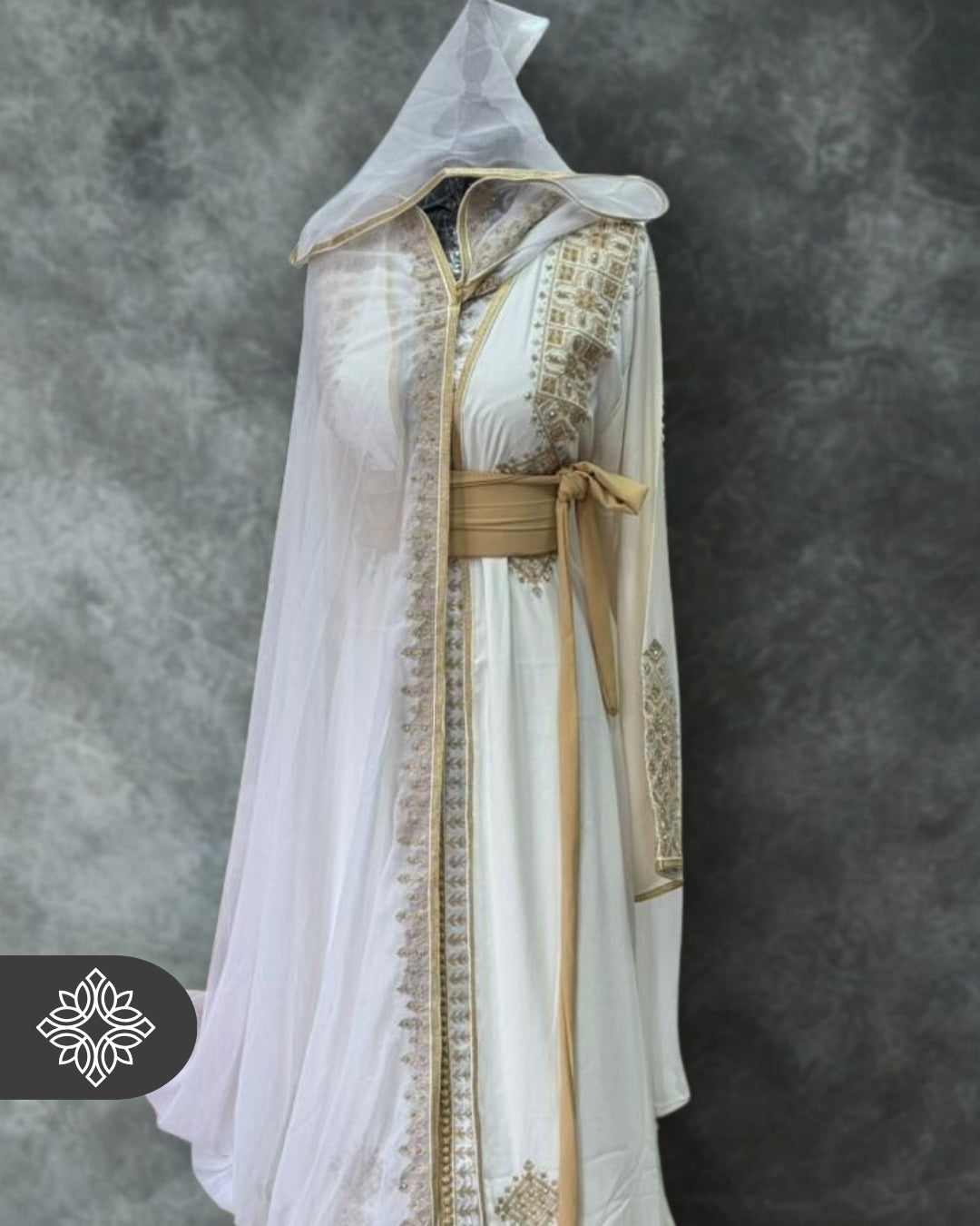 White Moroccan Bridal Takchita | Luxury Two-Piece Kaftan | Deep Emeral ...