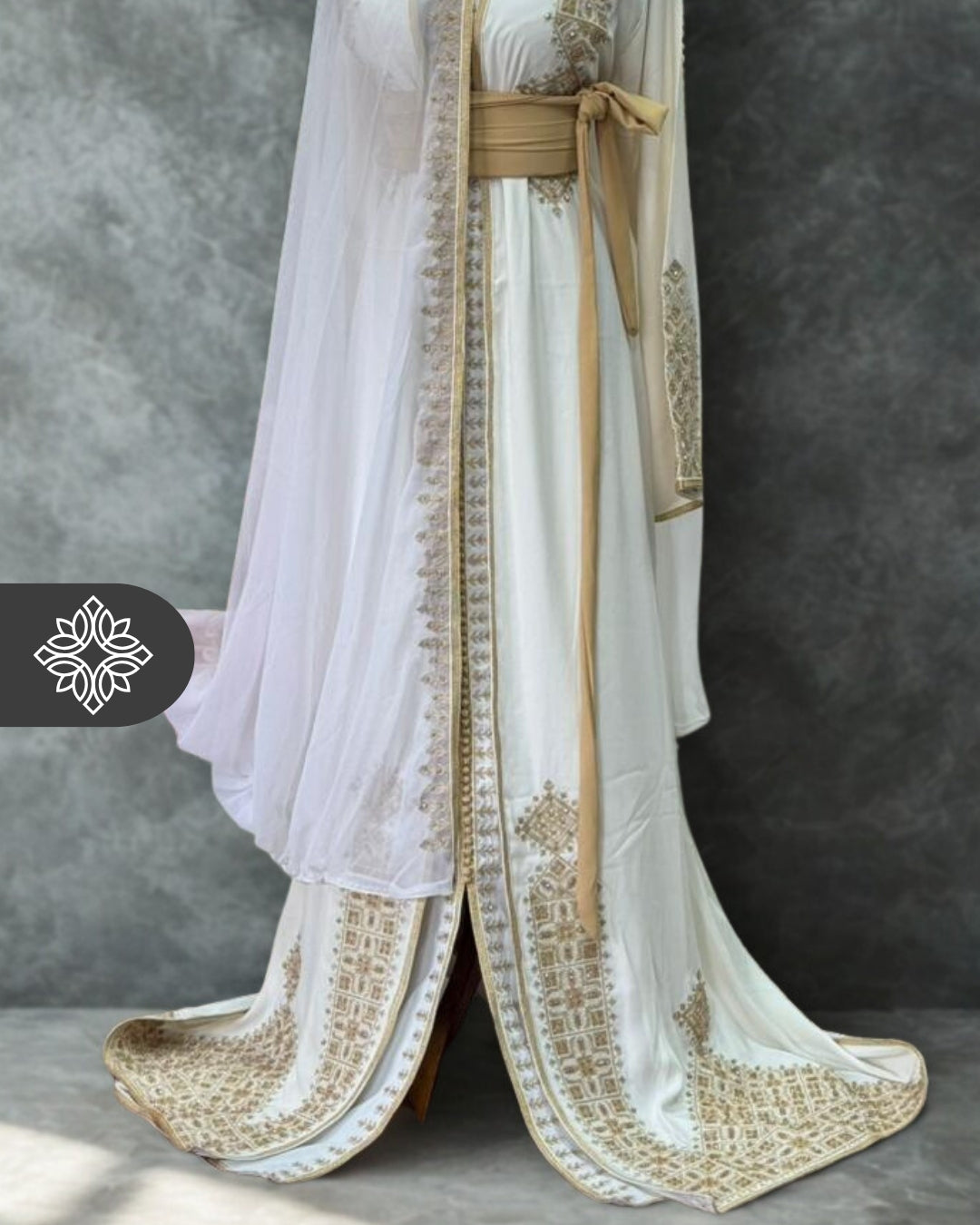 White Moroccan Bridal Takchita | Luxury Two-Piece Kaftan | Deep Emeral ...