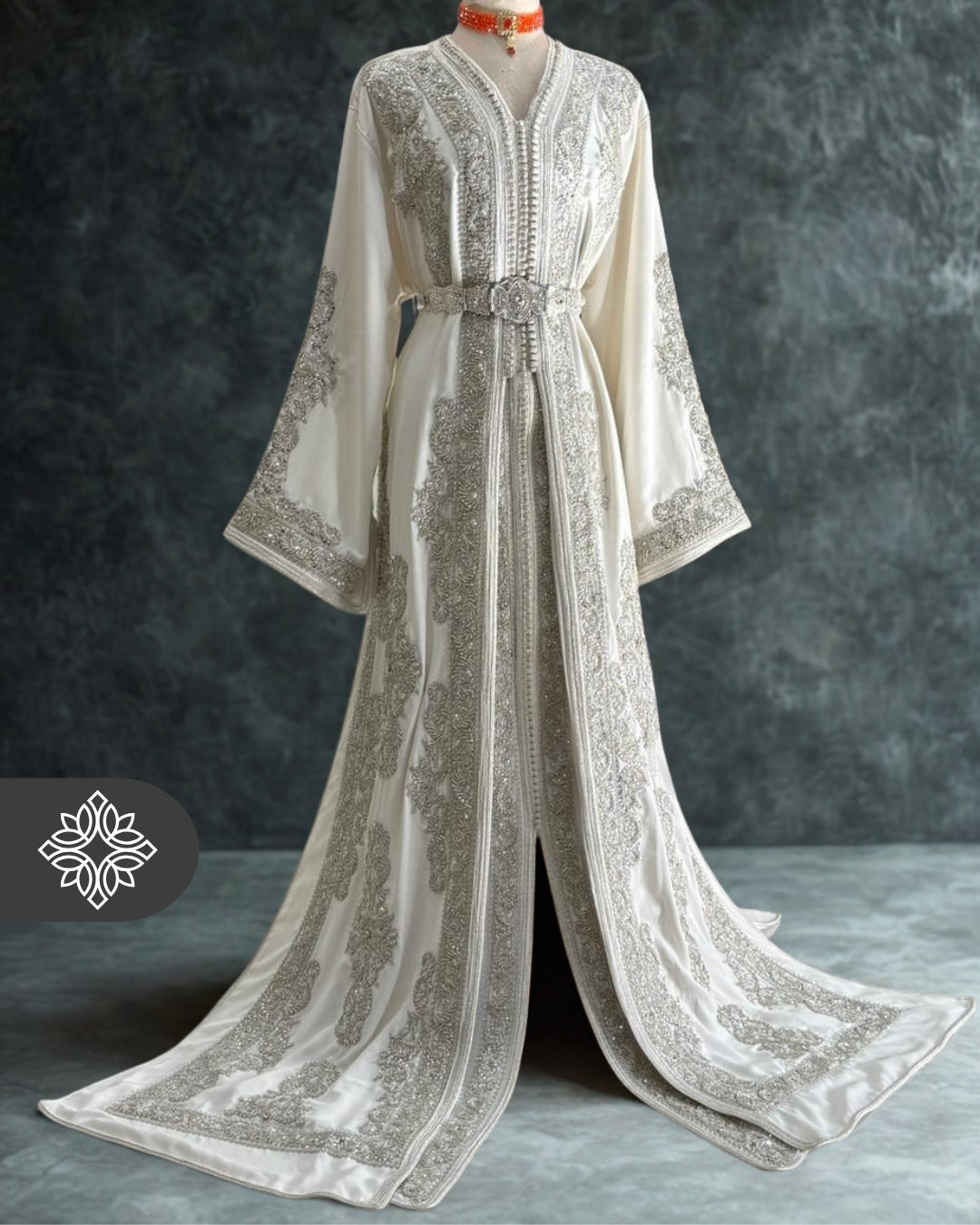 White Moroccan Bridal Takchita | Luxury Two-Piece Kaftan