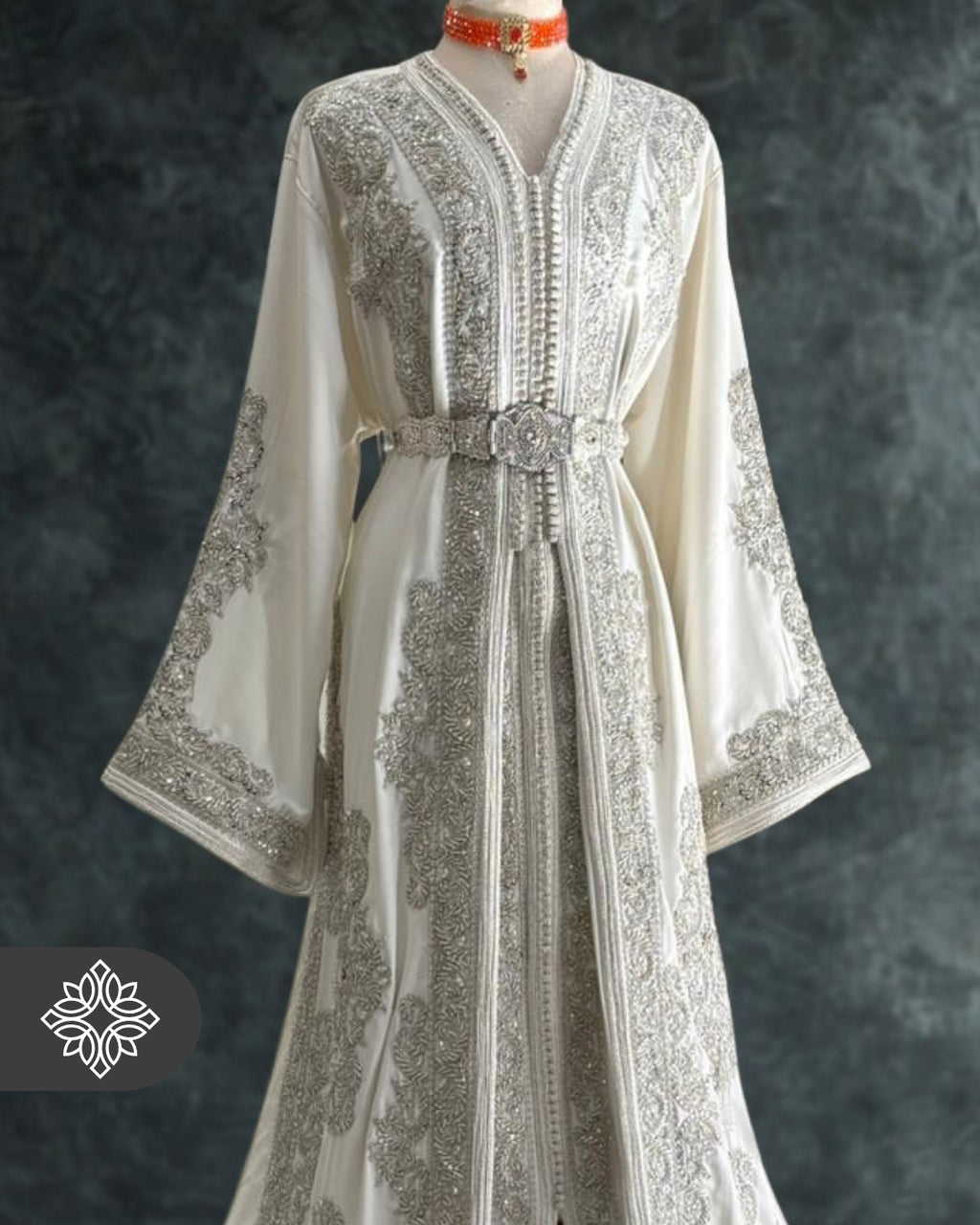 White Moroccan Bridal Takchita | Luxury Two-Piece Kaftan | Refined Silver Heritage Embroidery