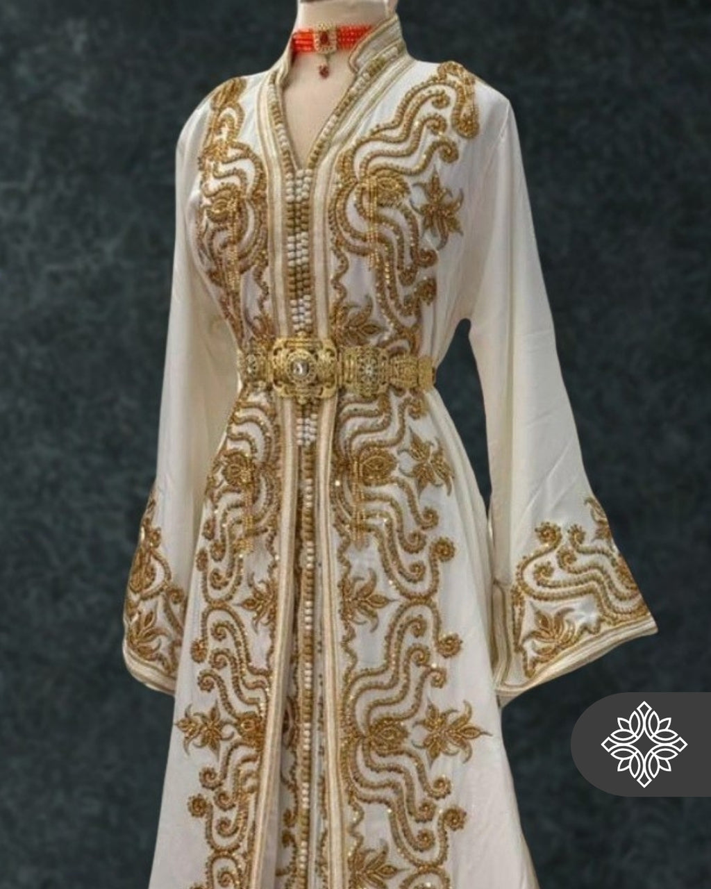 White Moroccan Takchita | Luxury Two-Piece Wedding Caftan | Golden Heritage Embroidery