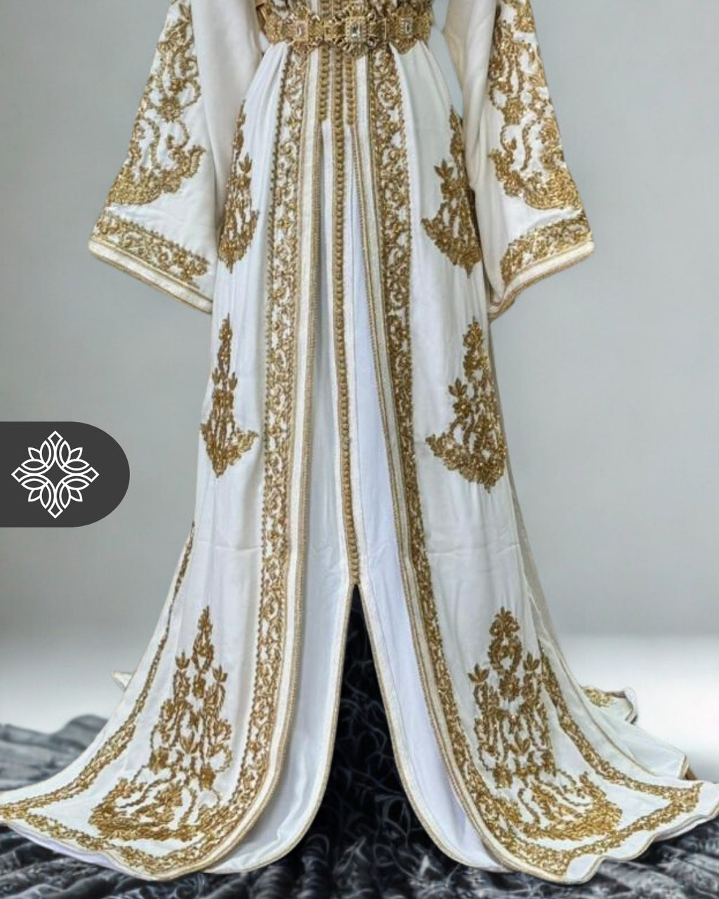 Emerald Green Moroccan Heritage Takchita | Golden Royal Embroidery | Haute Couture Two-Piece Kaftan