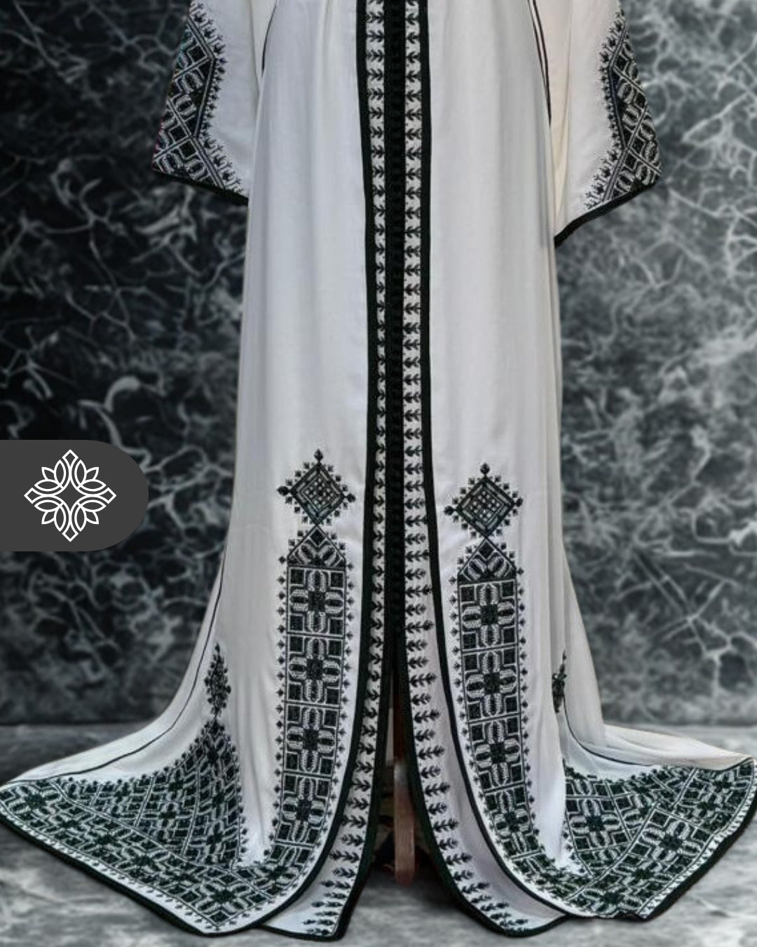 White Moroccan Bridal Takchita | Luxury Two-Piece Kaftan | Golden Rbati Tonal Embroidery