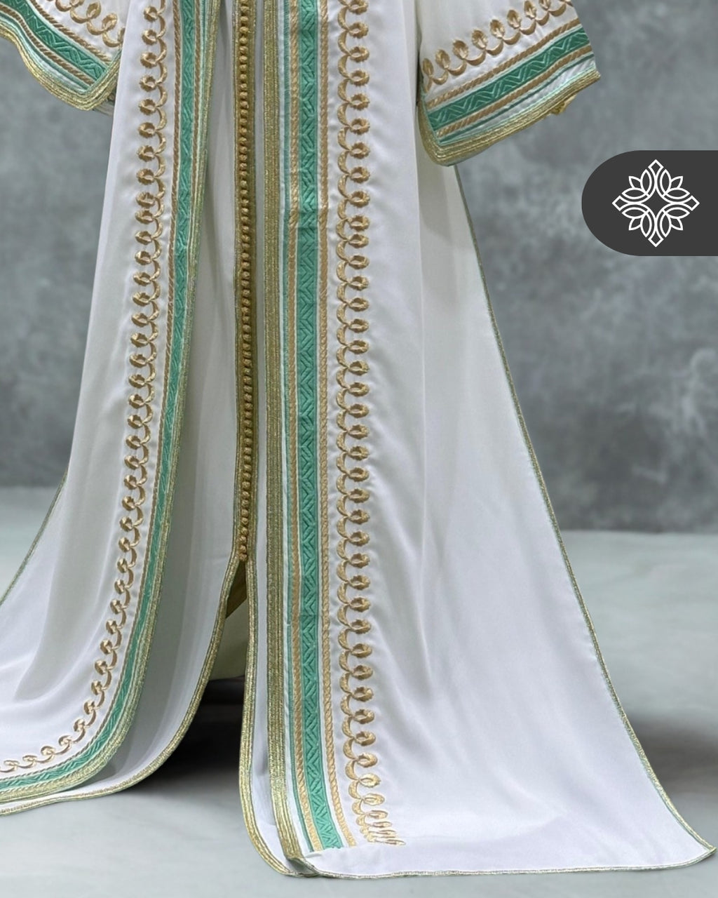 Royal Green & Red Two Piece Kaftan Takchita with Gold Embroidery