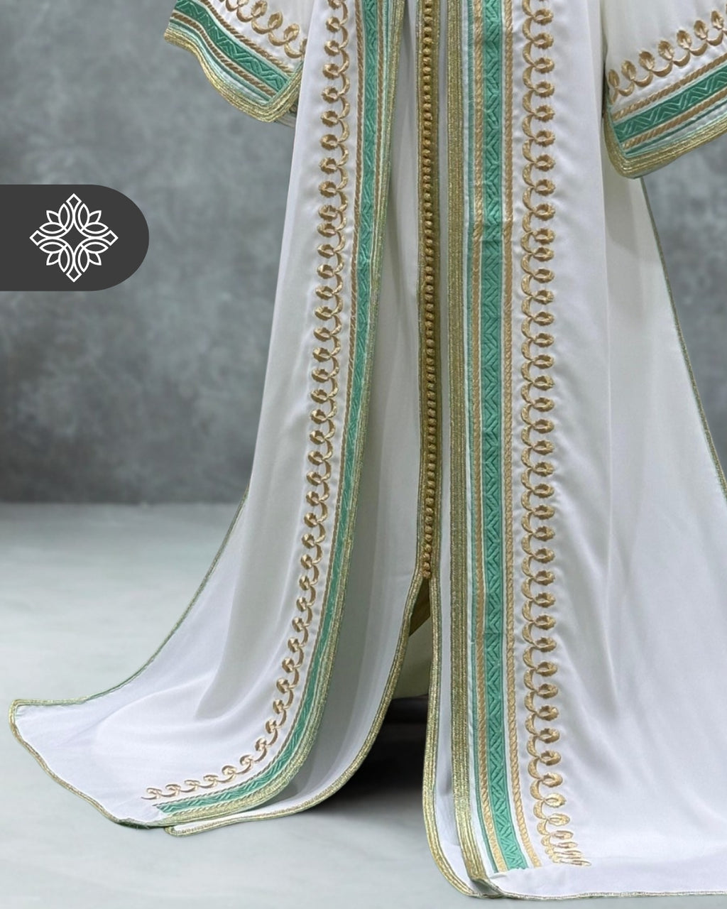 Royal Green & Red Two Piece Kaftan Takchita with Gold Embroidery