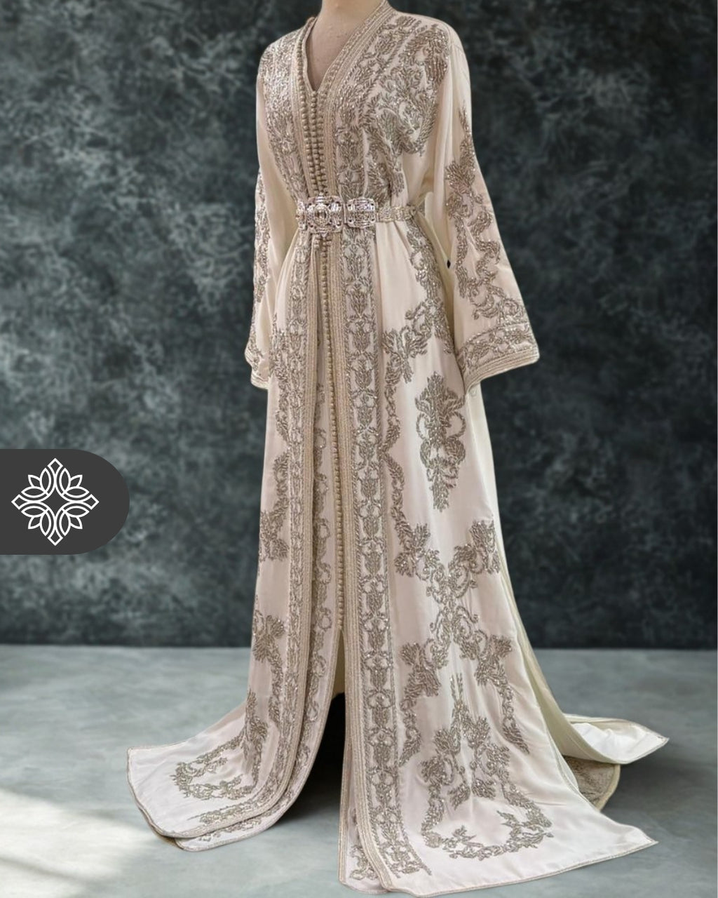 White Takchita | Luxury Silver & Tonal Embroidery | One-of-One Moroccan Two piece Caftan