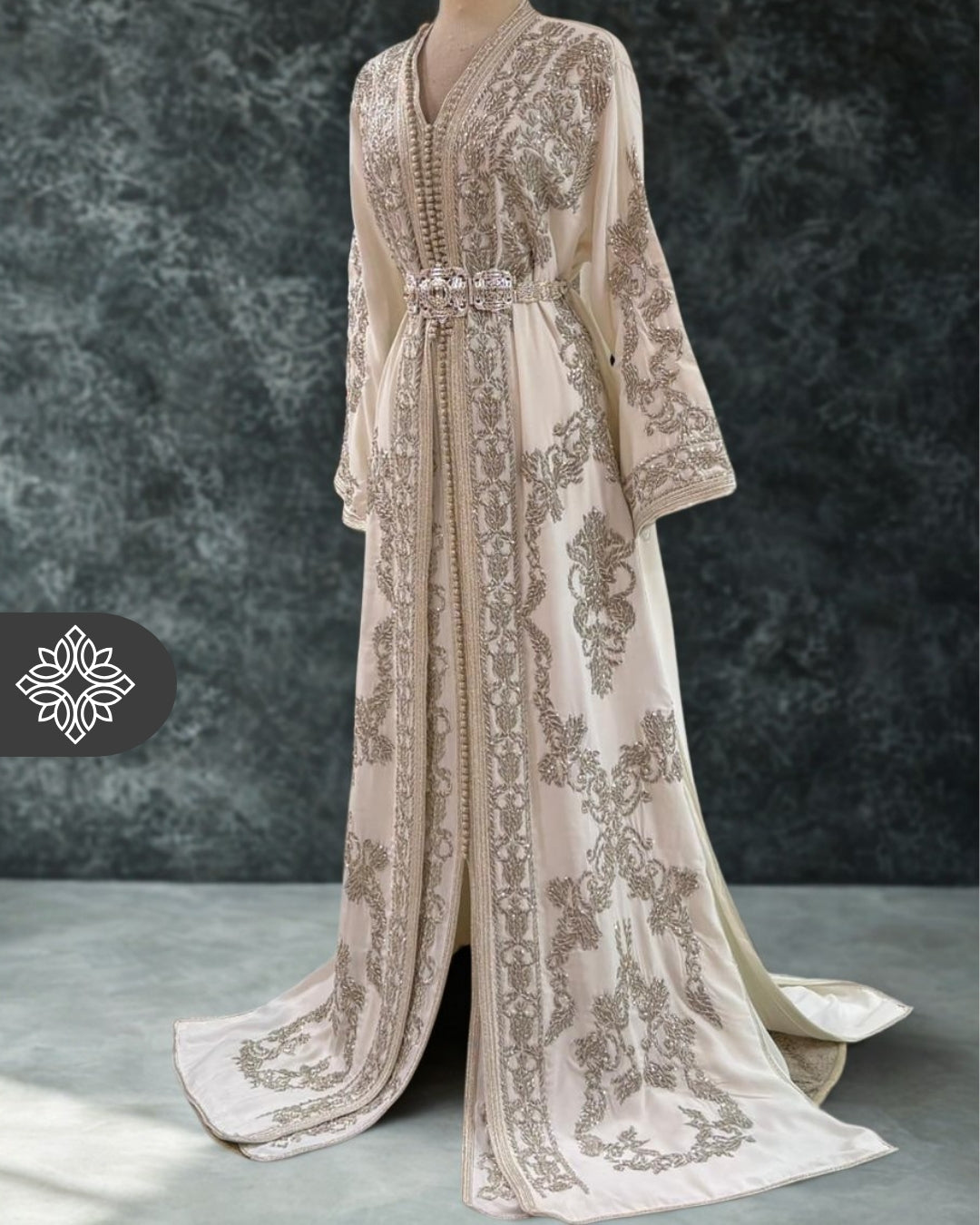 White Takchita | Luxury Silver & Tonal Embroidery | One-of-One Moroccan Two piece Caftan