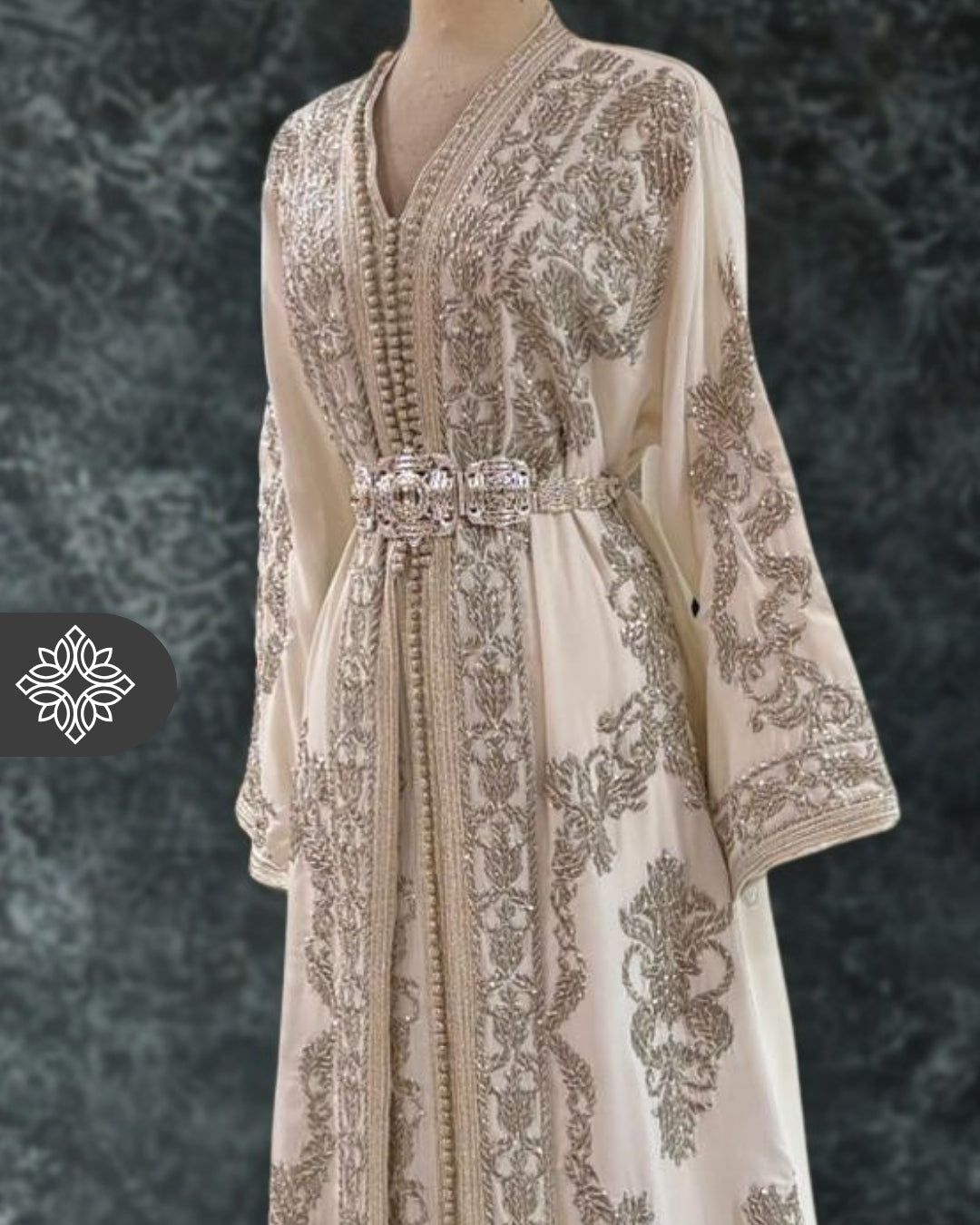 White Takchita | Luxury Silver & Tonal Embroidery | One-of-One Moroccan Two piece Caftan