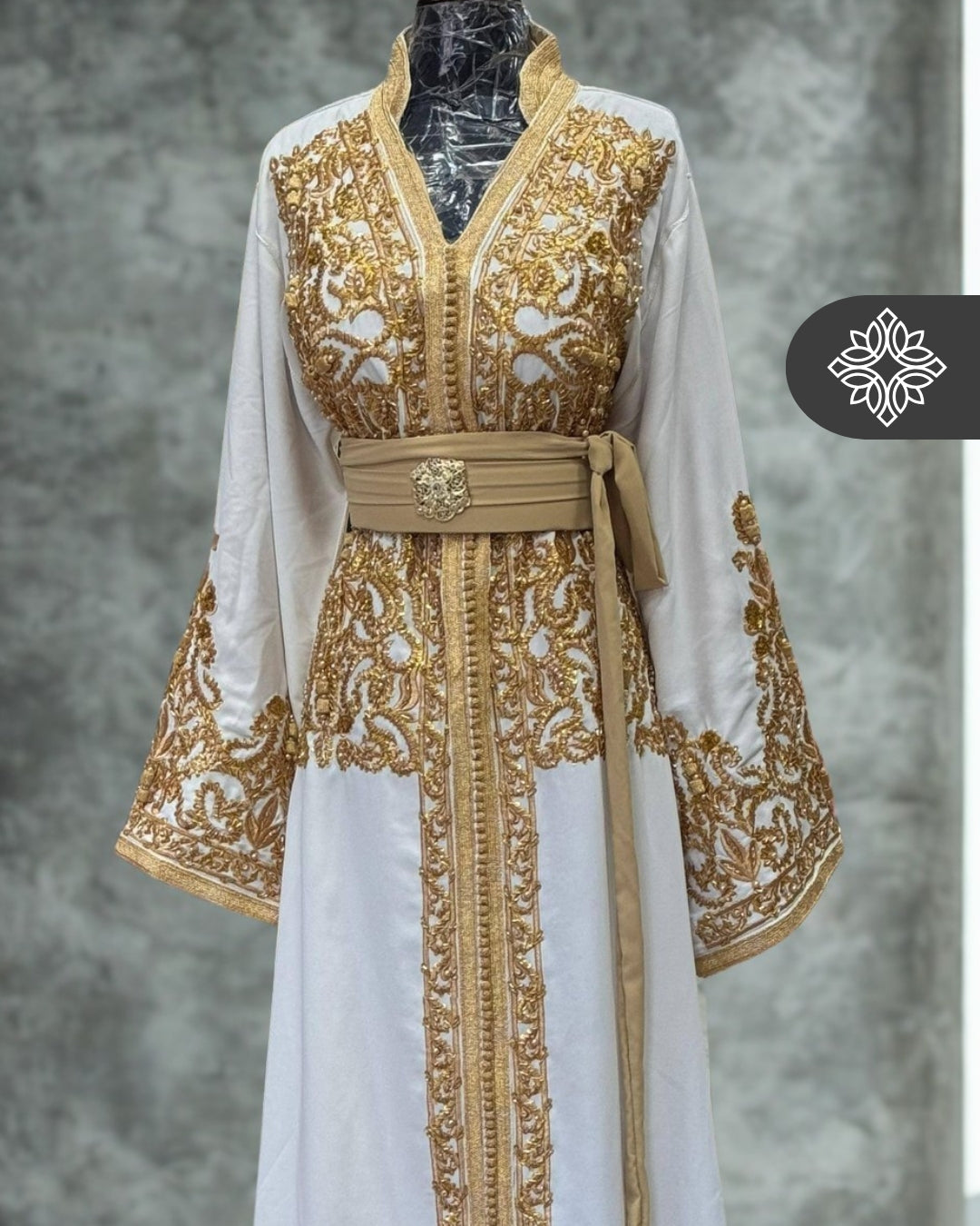 Black Moroccan One-Piece Kaftan | Tonal Gold Embroidery | Royal Moroccan Caftan