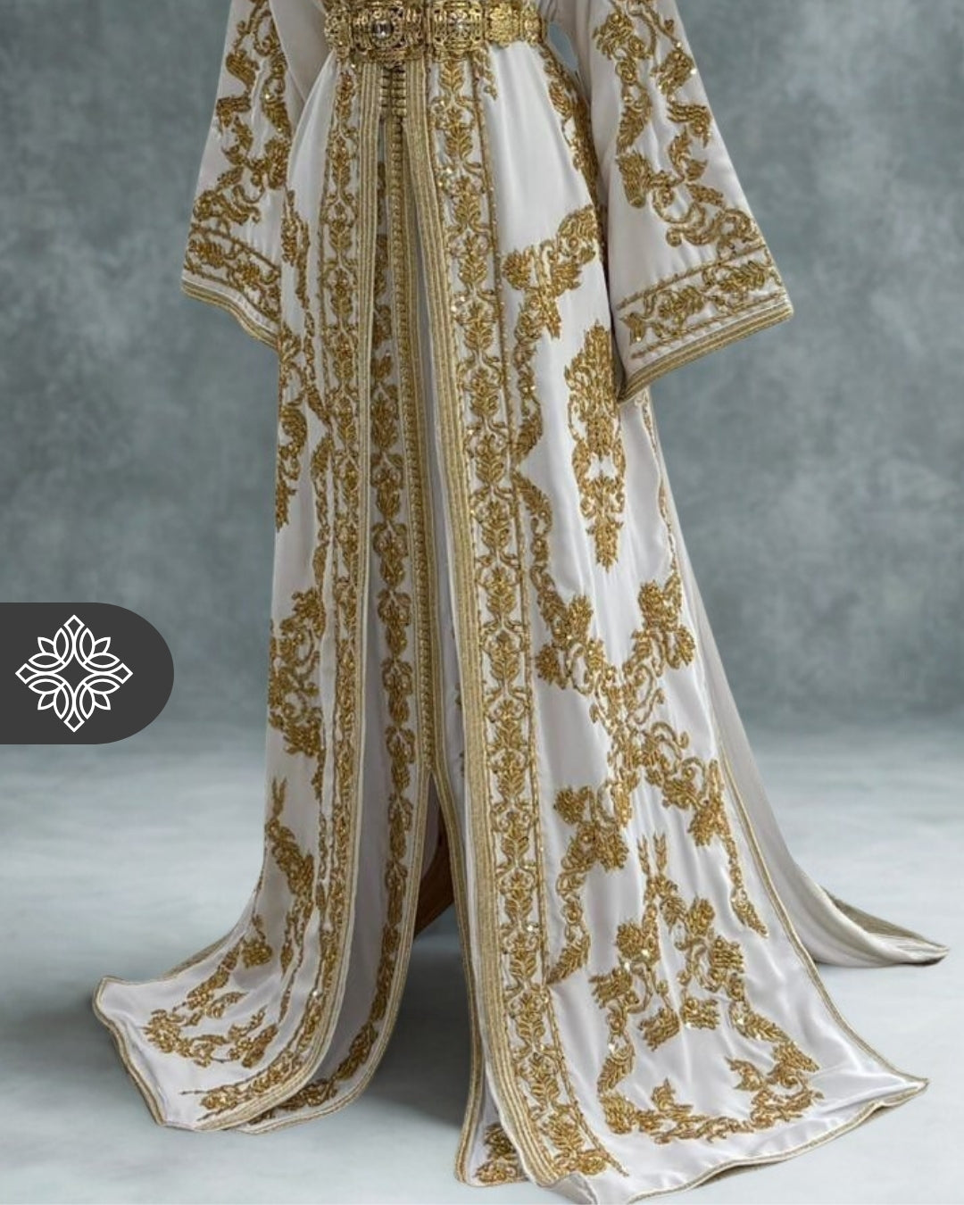 White Moroccan Two-Piece Takchita | Tonal Golden Embroidery | Bridal L The.moroccan.caftan White Moroccan Two-Piece Takchita | Tonal Golden Embroidery | Bridal L The.moroccan.caftan