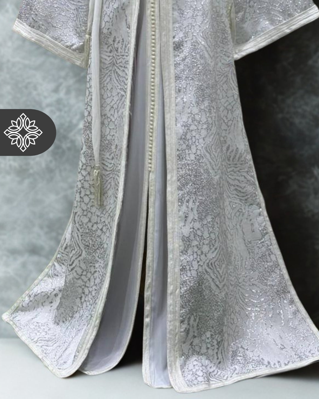 White & Silver Moroccan Two-Piece Kaftan | Timeless Shimmer Takshita