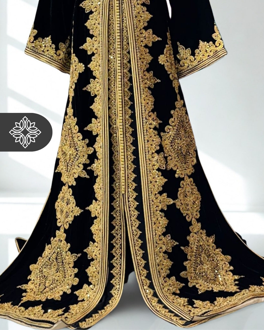 lack Moroccan Takchita | Royal Golden Embroidery & Prestige Finish | Luxury Two-Piece Kaftan
