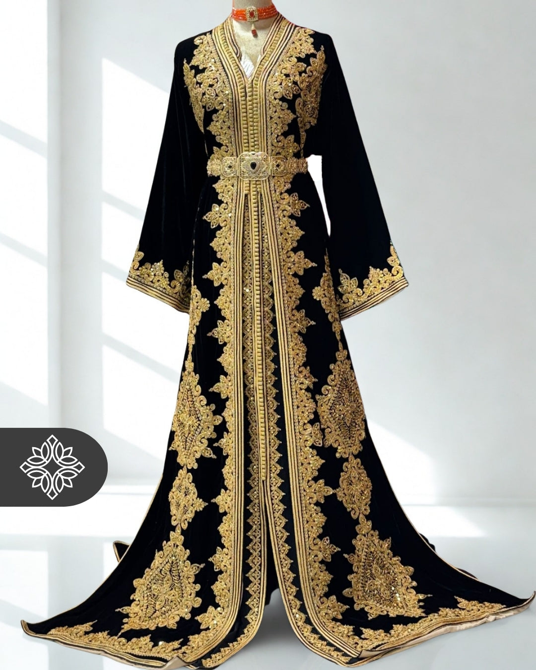lack Moroccan Takchita | Royal Golden Embroidery & Prestige Finish | Luxury Two-Piece Kaftan