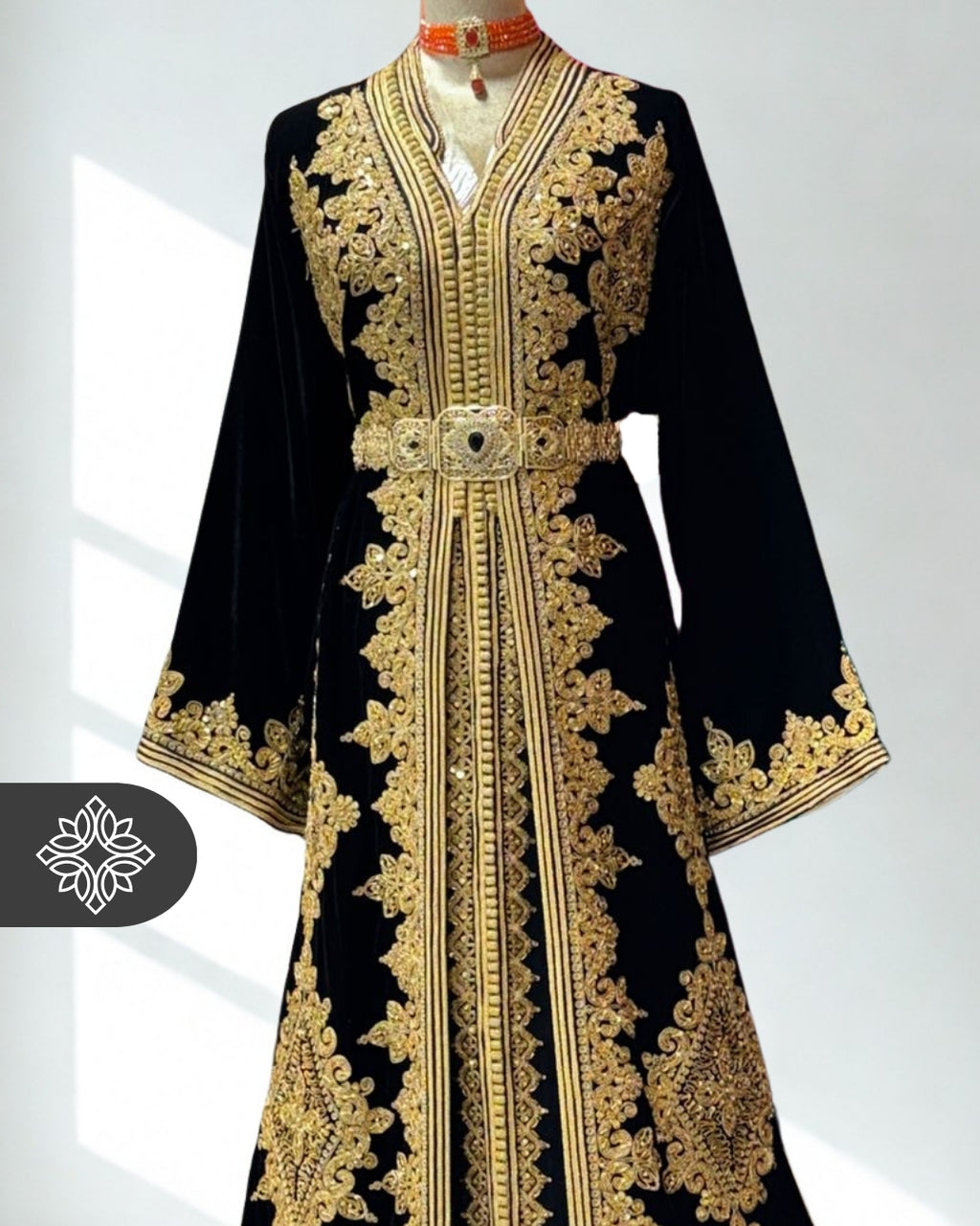 Black Moroccan Takchita | Royal Golden Embroidery & Prestige Finish | Luxury Two-Piece Kaftan